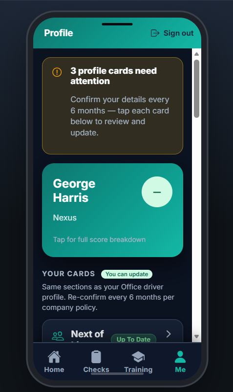 Driver profile tab